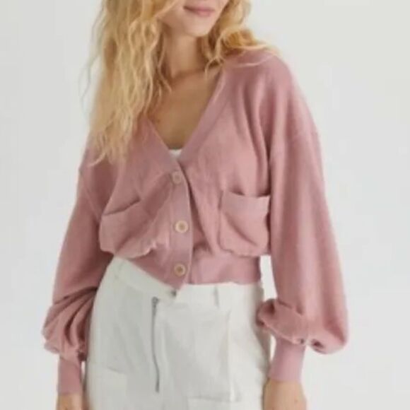 Urban Outfitters Sofia Pocket Cardigan rose small shirt top cropped boxy sweater - Picture 11 of 11